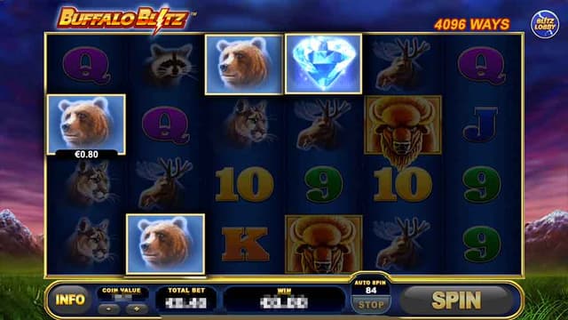 Printscreen of Buffalo Blitz Slot Win With Bear and Diant Symbols
