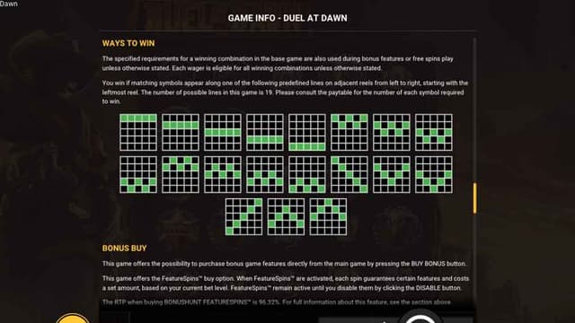 Printscreen of Duel at Dawn Paylines