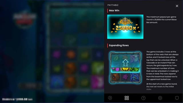 Printscreen of Razor Ways Slot Max Win and Rows
