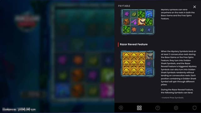 Printscreen of Razor Ways Slot Symbols Values