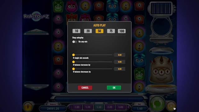 Printscreen of Reactoonz Autoplay Features