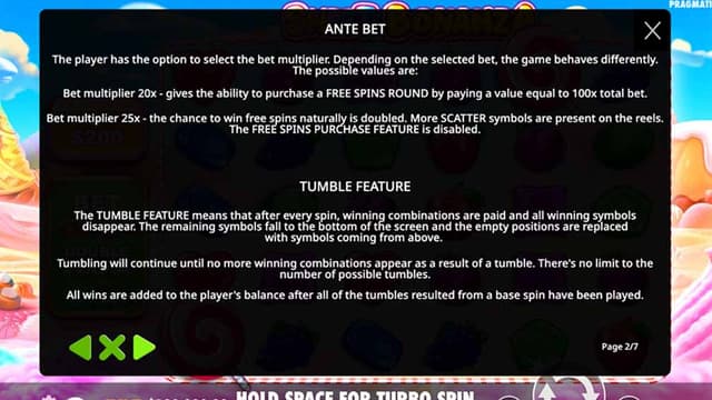 Printscreen of Sweet Bonanza of Ante bet and Tumble feature
