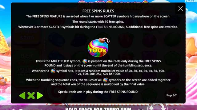 Printscreen of Sweet Bonanza Free Spins rules