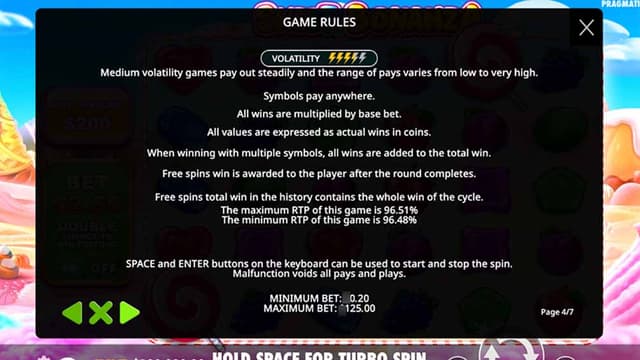 Printscreen of Sweet Bonanza expanded game rules