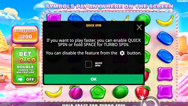Printscreen of Sweet Bonanza quick spin tips