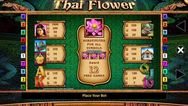 Symbol values in the slot Thai Flower