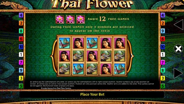 Thai Flower slot printscreen of free game options
