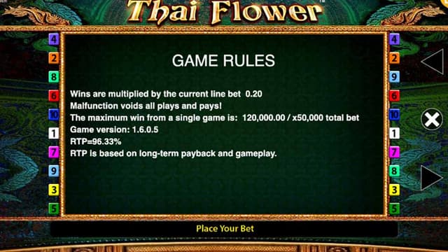 Thai Flower slot printscreen of the game rules